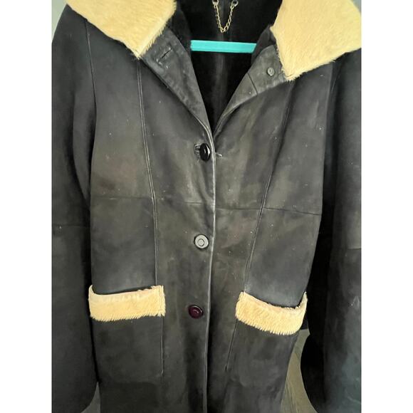 Vintage Abito Penny Lane Boho Coat Black Suede Calf Hair Trim Sz L -Fits M $810 - Picture 7 of 16